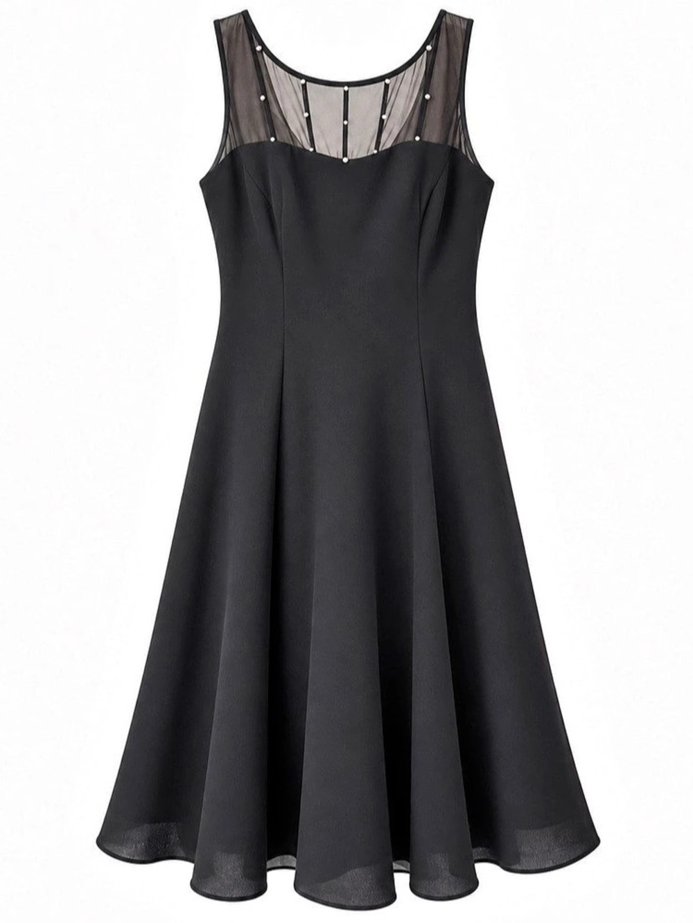 Jones Wear Black Beaded Sheer Neckline Fit Flare Midi Dress Sz 16 Goth Romantic